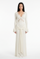 Lace Trim Long Sleeve Maxi Dress