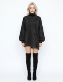 Full Size Suede Turtleneck Lantern Sleeve Mini Dress Plus Size