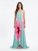 Pleated Printed Tube Floor Length Dress