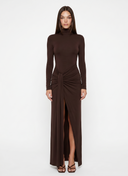 Turtleneck Long Sleeve Tie Waist Maxi Dress