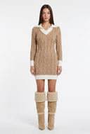 Cable Knit Contrast Trim Sweater Dress