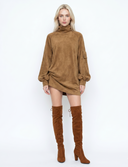 Full Size Suede Turtleneck Lantern Sleeve Mini Dress Plus Size