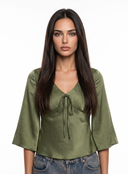 Satin Tie-Front Blouse