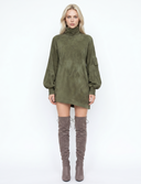 Full Size Suede Turtleneck Lantern Sleeve Mini Dress Plus Size