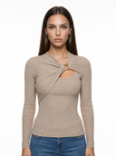 Twist-Front Cutout Ribbed Knit Top