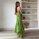 Elegant Women's Halter Long Dress Hollow Out Backless Ruffles Maxi Dresses Evening Wedding Guest Holiday Vacation Summer New In