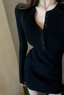 Autumn Winter Mini Dress Women V Neck Button Sexy Sweater Elegant Bodycon Dresses Long Sleeve Robe Short Skirt Waist Solid