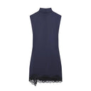 BSAY Satin dresses women's clothing fashion back zip hem lace patchwork slit sexy nightclub mini dress chic French Evening