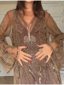 Vintage Sequin Sheer Mini Dress For Women Chic Floral Embroidery V-neck Long Sleeve Ruffled Hem Dresses NEW Party Cocktail Dress