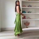 Elegant Women's Halter Long Dress Hollow Out Backless Ruffles Maxi Dresses Evening Wedding Guest Holiday Vacation Summer New In