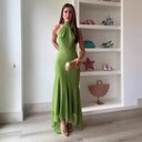 Elegant Women's Halter Long Dress Hollow Out Backless Ruffles Maxi Dresses Evening Wedding Guest Holiday Vacation Summer New In