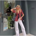 Vintage Fringed Fitted Shirts Women V Neck Short Sleeves Lace Up Ruffles Blouse Female 2026 Summer New Chic Fashion Tops Lady