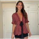 Vintage Fringed Fitted Shirts Women V Neck Short Sleeves Lace Up Ruffles Blouse Female 2026 Summer New Chic Fashion Tops Lady
