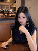 Retro V-ne Chiffon Blouse Women's Summer Design Sense Exquisite Beautiful Top Svel Lace Trim Commuting Sle Slim Fit